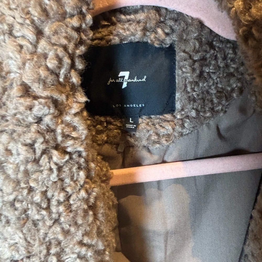 7 For All Mankind Teddy Two-Tone Brown and Tan Women's Coat - Picture 3 of 5